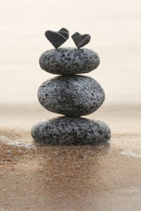 two hearts atop a stack of stones