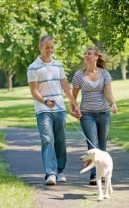 Couple Walking Dog