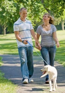 Couple Walking Dog