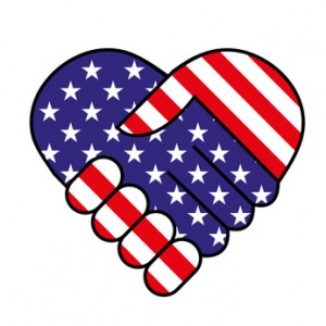 Heart-shapred, flag decorated handshake