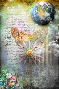 Golden butterfly and other beautiful elements reflecting the soul and the earth
