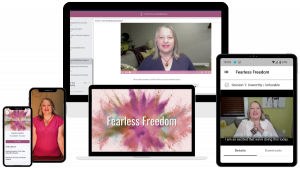 collection of devices displaying different screenshots of Fearless Freedom contents