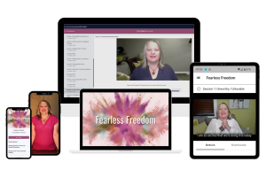 collection of devices displaying different screenshots of Fearless Freedom contents