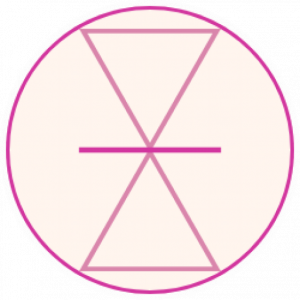 alchemical symbol for heaven meeting earth (one triangle over another, points meeting in middle at horizontal line)