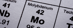 close-up of periodic table centered on the entry for molybdenum